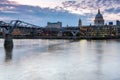 LONDON, ENGLAND - JUNE 17 2016: Night photo of Thames River, Millennium Bridge and St. Paul Cathedral, London Royalty Free Stock Photo