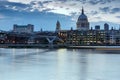 LONDON, ENGLAND - JUNE 17 2016: Night photo of Thames River, Millennium Bridge and St. Paul Cathedral, London Royalty Free Stock Photo