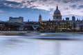 LONDON, ENGLAND - JUNE 17 2016: Night photo of Thames River, Millennium Bridge and St. Paul Cathedral, London Royalty Free Stock Photo