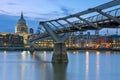 LONDON, ENGLAND - JUNE 17 2016: Night photo of Thames River, Millennium Bridge and St. Paul Cathedral, London Royalty Free Stock Photo