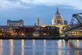 LONDON, ENGLAND - JUNE 17 2016: Night photo of Thames River, Millennium Bridge and St. Paul Cathedral, London Royalty Free Stock Photo