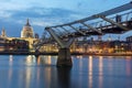 LONDON, ENGLAND - JUNE 17 2016: Night photo of Thames River, Millennium Bridge and St. Paul Cathedral, London Royalty Free Stock Photo