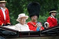 Queen Elizabeth II in an open carriage with Prince Philip for trooping the colour 2015 to mark th Royalty Free Stock Photo