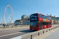 LONDON - June 26, 2018 : Red double-decker bus is driv