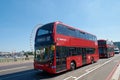 LONDON - June 26, 2018 : Red double-decker bus is driv
