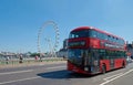 LONDON - June 26, 2018 : Red double-decker bus is driv