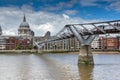 LONDON, ENGLAND - JUNE 15 2016: St. Paul`s Cathedral and Millennium bridge, London, England Royalty Free Stock Photo