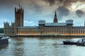 LONDON, ENGLAND - JUNE 16 2016: Sunset view of Houses of Parliament, Westminster palace, England, Great Britain Royalty Free Stock Photo