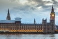 LONDON, ENGLAND - JUNE 16 2016: Sunset view of Houses of Parliament, Westminster palace, London, England Royalty Free Stock Photo