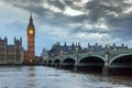 LONDON, ENGLAND - JUNE 16 2016: Sunset view of Houses of Parliament, Westminster palace, London, England Royalty Free Stock Photo