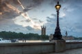 LONDON, ENGLAND - JUNE 16 2016: Sunset view of Houses of Parliament, Westminster palace, London, England Royalty Free Stock Photo