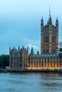 LONDON, ENGLAND - JUNE 16 2016: Sunset view of Houses of Parliament, Westminster palace, London, England Royalty Free Stock Photo