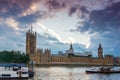 LONDON, ENGLAND - JUNE 16 2016: Sunset view of Houses of Parliament, Westminster palace, London, Great Britain Royalty Free Stock Photo