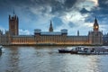 LONDON, ENGLAND - JUNE 16 2016: Sunset view of Houses of Parliament, Westminster palace, London, Great Britain Royalty Free Stock Photo