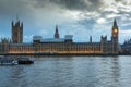 LONDON, ENGLAND - JUNE 16 2016: Sunset view of Houses of Parliament, Westminster palace, London, Great Britain Royalty Free Stock Photo