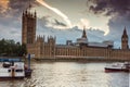 LONDON, ENGLAND - JUNE 16 2016: Sunset view of Houses of Parliament, Westminster palace, London, Great Britain Royalty Free Stock Photo