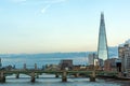 London, England - June 17 2016: Twilight on Southwark Bridge, The Thames river and The Shard skyscraper, London Royalty Free Stock Photo
