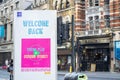 LONDON, ENGLAND- 14 June 2021: WELCOME BACK sign on Oxford Street