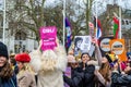 LONDON/ENGLAND Ã¢â¬â MARCH 8th 2020: Smiling participants at the MARCH 4 WOMEN protest in London