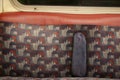 LONDON, ENGLAND- 6 May 2021: Bakerloo line tube seat pattern Royalty Free Stock Photo