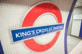 Detail of London King`s Cross ST Pancres Tube sign
