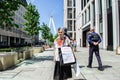 LONDON, ENGLAND- 31 May 2021: Extinction Rebellion protester outside Shell Centre at a Shell Out of the Science Museum protest