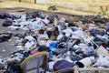 Fly tipping of waste and rubbish black bin bags in residential area