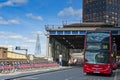 Waterloo bus station, London\'s cycle hire scheme - Santander Cycles and The Shard in London, England Royalty Free Stock Photo