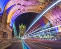 London, England - Night shot of the colorful Tower Bridge Royalty Free Stock Photo