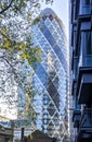 LONDON, ENGLAND, 25 November 2022: 30 St Gherkin Swiss Re Building, 30 St Mary Axe in the City of London financial district