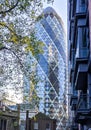 LONDON, ENGLAND, 25 November 2022: 30 St Gherkin Swiss Re Building, 30 St Mary Axe in the City of London financial district