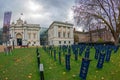 Symbolic graveyard with flags in front of the Maritime Museum, L