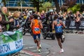 LONDON, ENGLAND - 03 October 2021: Elite runners including the 2021 Mens Elite winner, Sisay Lemma, taking part in London Marathon Royalty Free Stock Photo