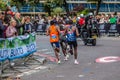 LONDON, ENGLAND - 03 October 2021: Elite runners including the 2021 Mens Elite winner, Sisay Lemma, taking part in London Marathon Royalty Free Stock Photo