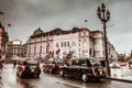 London, England-18 October,2018: Traffic light and people in Piccadilly Circus in London. Famous place for shopping and travel for