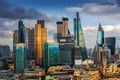 London, England - Panoramic skyline view of Bank and Canary Wharf, central London`s leading financial districts Royalty Free Stock Photo