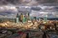 London, England - Panoramic skyline view of Bank and Canary Wharf, central London`s leading financial districts Royalty Free Stock Photo