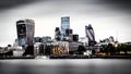 London, England - Panoramic skyline view of Bank and Canary Wharf, central London's leading financial districts with Royalty Free Stock Photo