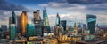 London, England - Panoramic skyline view of Bank and Canary Wharf, London`s leading financial districts Royalty Free Stock Photo