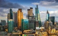 London, England - Panoramic skyline view of Bank, central London`s leading financial district with famous skyscrapers Royalty Free Stock Photo