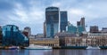 London, England - Panoramic skyline view of the famous Bank district of central London Royalty Free Stock Photo