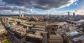 London, England - Panoramic skyline view of London with Millennium Bridge, famous skyscrapers and other landmarks