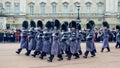 London / England - 02.07.2017: Royal Navy Guard parade holding rifles marching at Buckingham Palace when changing guard