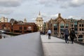 London, England - September 18, 2018: tourist walking from the Millennium Bridge to Saint Paul`s Cathedral in central London Royalty Free Stock Photo