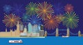 London Skyline Fireworks Panorama vector Illustration Royalty Free Stock Photo