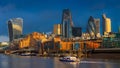 London, England - Skyscrapers of Bank, the leading financial district of London at golden hour Royalty Free Stock Photo