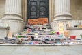 LONDON, ENGLAND- 6th June 2021: Shoes at High Commission of Canada, symbolising discovery of remains of 215 Indigenous children