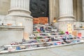 LONDON, ENGLAND- 6th June 2021: Shoes at High Commission of Canada, symbolising discovery of remains of 215 Indigenous children
