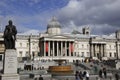 London, England: 7th March 2018: A front view of Trafalgar square with statue of Charles Napier on foreground and National gallery