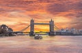 London England Tower Bridge Sunrise from the Thames River